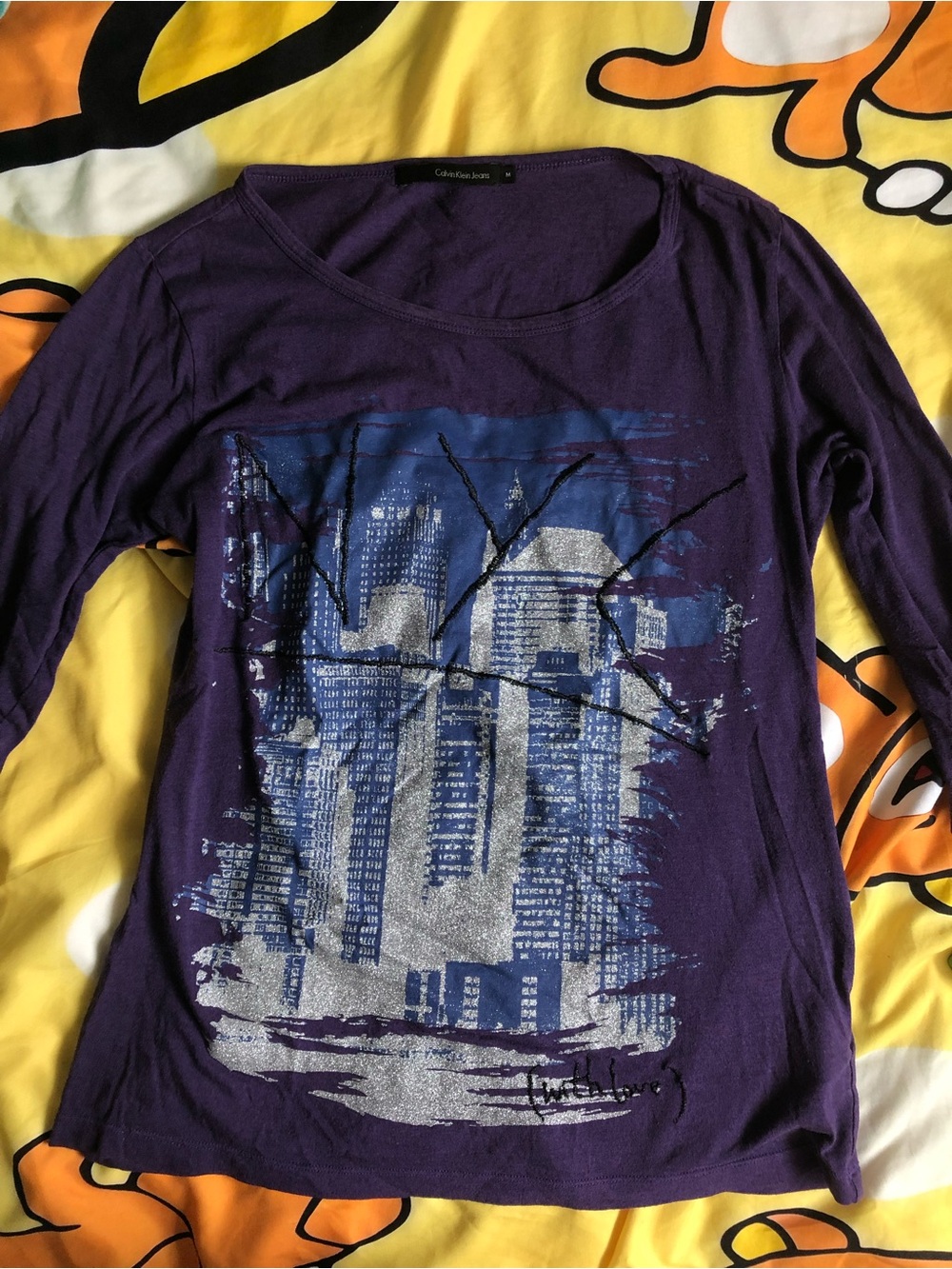 Calvin Klein Jeans Purple Long-Sleeve Graphic Cityscape Tee